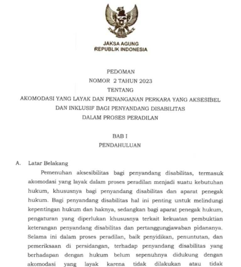 Pedoman Nomor Tahun Tentang Akomodasi Yang Layak Dan Penanganan